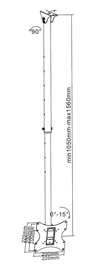 Griestu TV stiprinājums Cabletech UCH0076A 23-42" cena un informācija | TV kronšteini | 220.lv