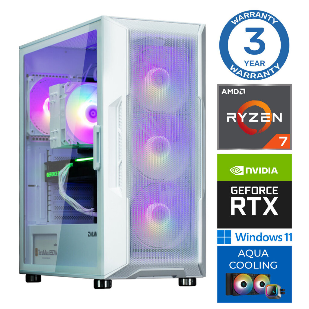 Intop Aqua Ryzen 7 7700X 32GB DDR5 1TB SSD M.2 NVME RTX4060Ti 8GB WIN11Pro cena un informācija | Stacionārie datori | 220.lv