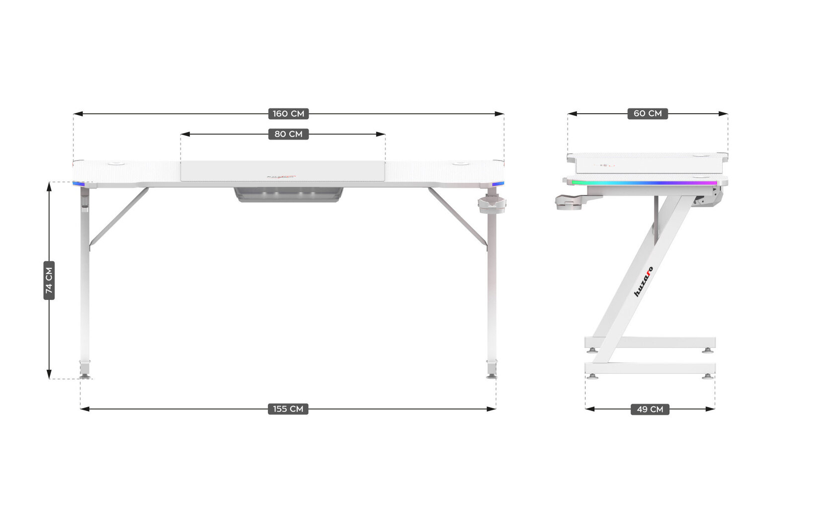 Huzaro Hero 4.8 RGB White spēļu galds cena un informācija | Datorgaldi, rakstāmgaldi, biroja galdi | 220.lv