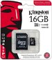 Atmiņas karte Kingston micro SD 16GB Class 10 U1 +adapteris цена и информация | Atmiņas kartes mobilajiem telefoniem | 220.lv