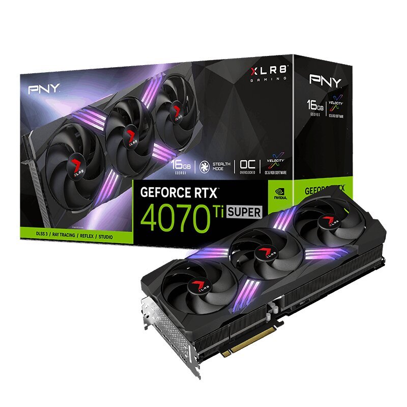 PNY GeForce RTX 4070 Ti Super XLR8 Gaming Verto Epic-X RGB Overclocked Triple Fan (VCG4070TS16TFXXPB1-O) cena un informācija | Videokartes (GPU) | 220.lv