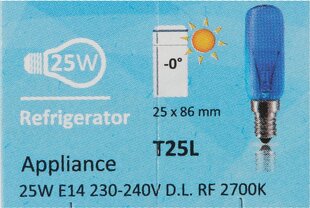 Лампа E14 25W Siemens 00612235 26mmØ 83mm 230-240V Blue для холодильника цена и информация | Принадлежности для большой бытовой техники | 220.lv