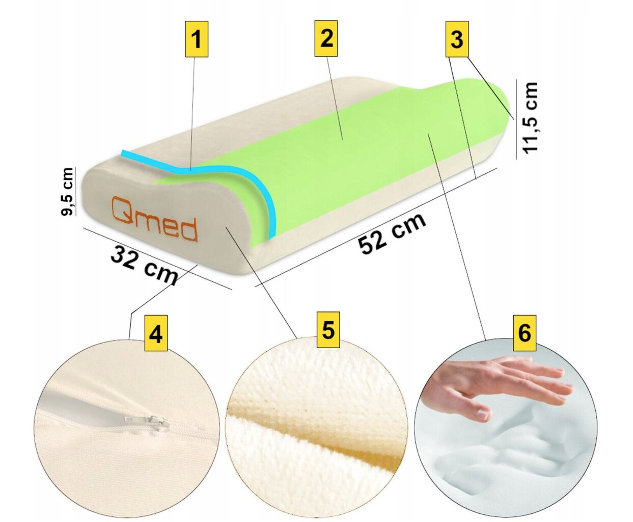 Qmed ortopēdiskais spilvens gulēšanai 32 x 52 cm cena un informācija | Spilveni | 220.lv