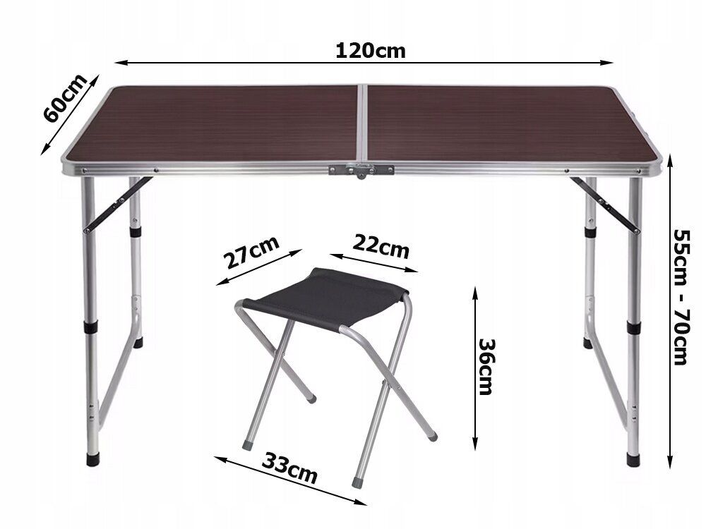 Tūristu saliekamais galds ar 4 krēsliem Rigaslaci, 60x120x70cm, brūns cena un informācija |  Tūrisma mēbeles | 220.lv