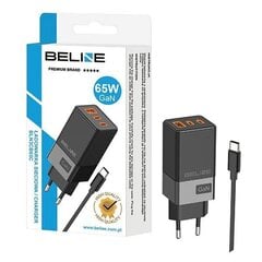 Beline Ład. siec. 2x USB-C + 1x USB 65W + kabel USB-C czarny|black PD 3.0 + QC 3.0  BLN3CB65C GaN цена и информация | Зарядные устройства для телефонов | 220.lv