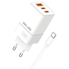 Beline Ład. siec. 2x USB-C + 1x USB 65W + kabel USB-C biały|white PD 3.0 + QC 3.0  BLN3CW65C GaN цена и информация | Зарядные устройства для телефонов | 220.lv
