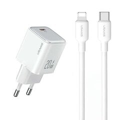 USAMS Ład. siec. 1xUSB-C PD20W PD3.0 Fast Charging US-CC183 + kabel USB-C|Lightning US-SJ610 biały|white YX Series YXXLOGTC03 цена и информация | Зарядные устройства для телефонов | 220.lv