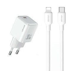 USAMS Ład. siec. 1xUSB-C PD30W PD3.0 Fast Charging US-CC186 + kabel USB-C|Lightning US-SJ610 biały|white YX Series YXXLOGTC04 цена и информация | Зарядные устройства для телефонов | 220.lv