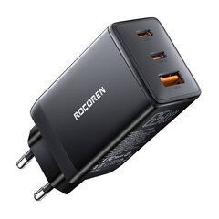 Fast Charger Rocoren GaN Pro 65W, 2x USB-C, USB (black) цена и информация | Зарядные устройства для телефонов | 220.lv