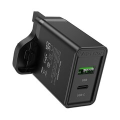 USB(A+C) Wall Charger Vention FBBB0-UK (18W|20W) UK Black цена и информация | Зарядные устройства для телефонов | 220.lv