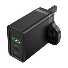 USB(A+C) Wall Charger Vention FBBB0-UK (18W|20W) UK Black цена и информация | Зарядные устройства для телефонов | 220.lv