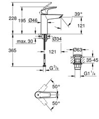 GROHE Размер смесителя для раковины eurosmart 1/2 дюйма m 23923003 цена и информация | Смесители | 220.lv