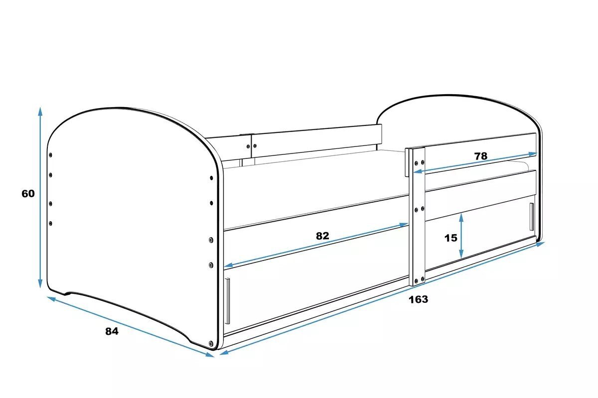 Bērnu gulta ar matraci un paliktņa atvilktni, 160x80cm, rozā cena un informācija | Bērnu gultas | 220.lv