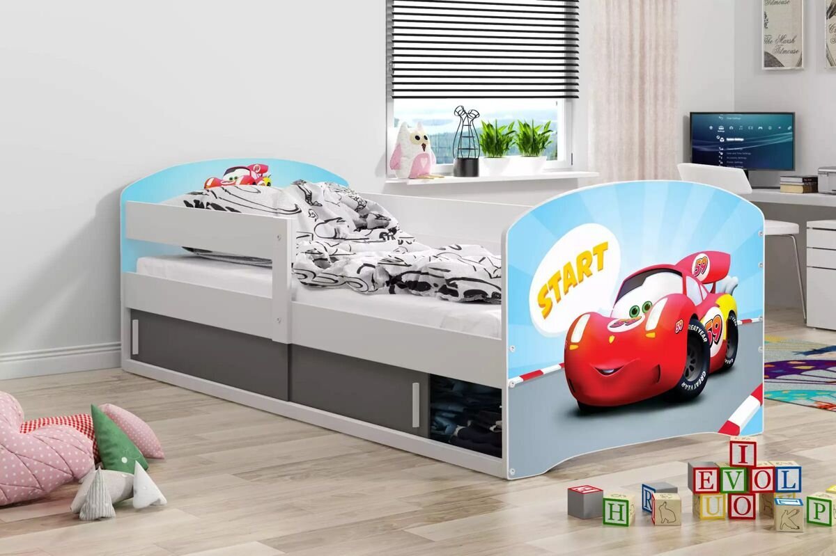 Bērnu gulta ar matraci un atvilktnēm, 160x80cm, balta cena un informācija | Bērnu gultas | 220.lv