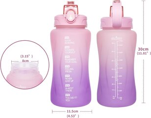 Бутылка для воды с соломинкой фитнес-бидон 2 л с мотивационной надписью цена и информация | Фляги для воды | 220.lv