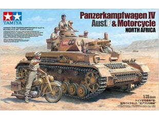 Сборная пластиковая модель. Tamiya - Panzerkampfwagen IV Ausf F. & Motorcycle North Africa, 1/35, 25208 цена и информация | Конструкторы и кубики | 220.lv