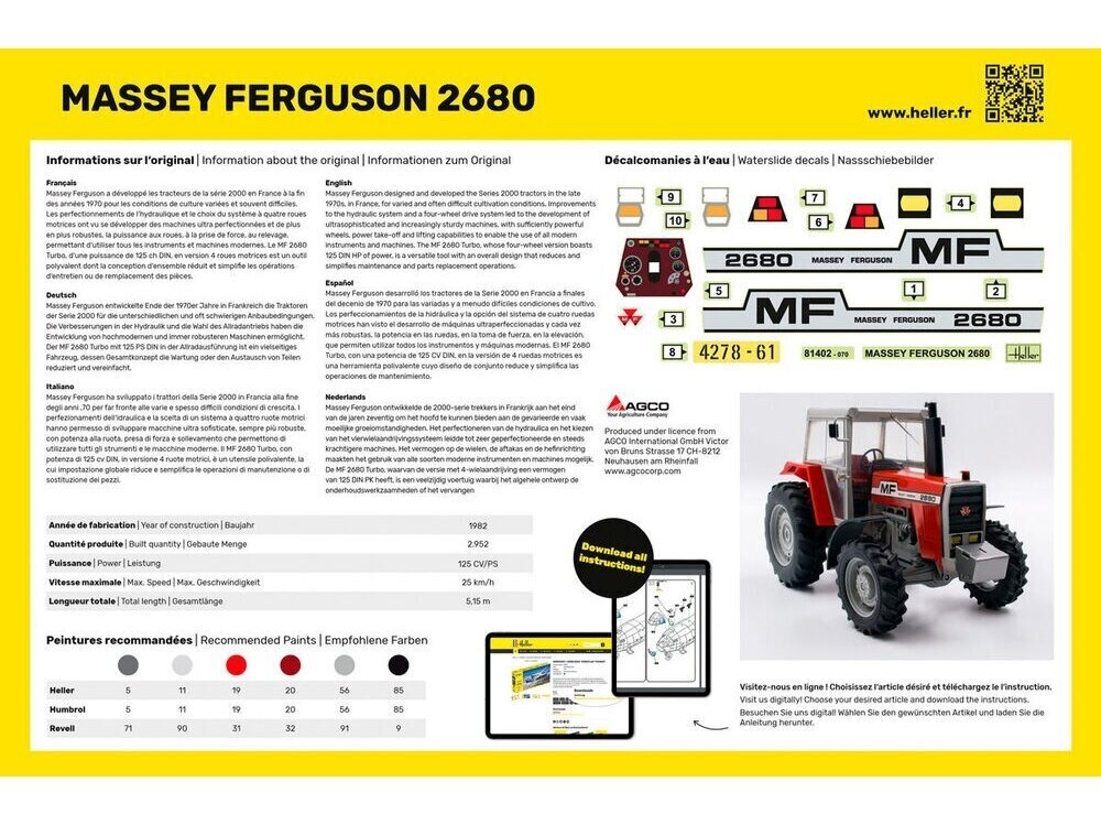 Modelis Heller Massey Ferguson 2680 dāvanu komplekts, 1/24, 57402 cena un informācija | Konstruktori | 220.lv