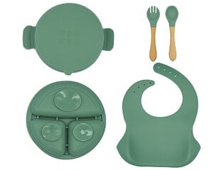 Нескользящий детский силиконовый набор посуды зеленого цвета цена и информация | Детская посуда, контейнеры для молока и еды | 220.lv