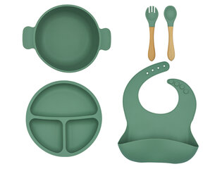 Нескользящий детский силиконовый набор посуды зеленого цвета цена и информация | Детская посуда, контейнеры для молока и еды | 220.lv