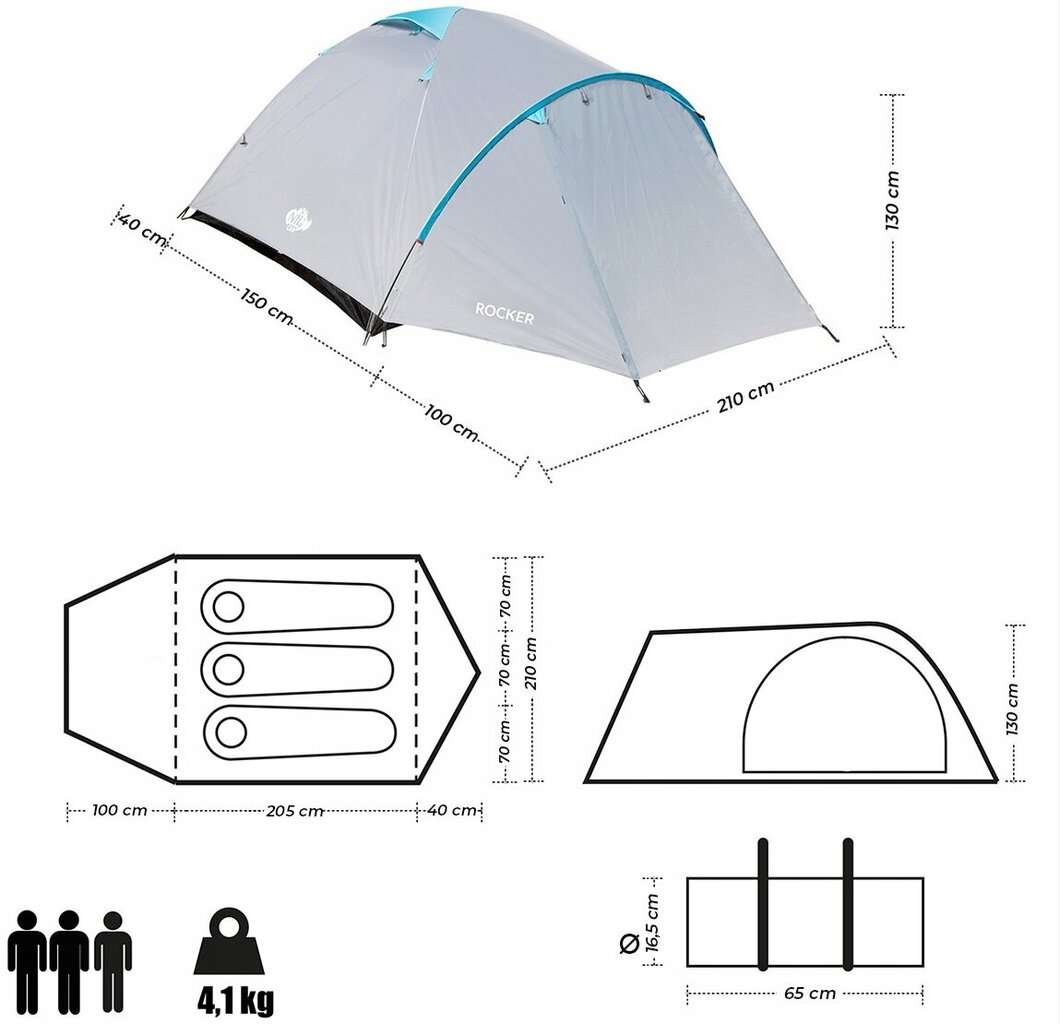 Telts Nils Camp NC6013-3, pelēka цена и информация | Teltis | 220.lv