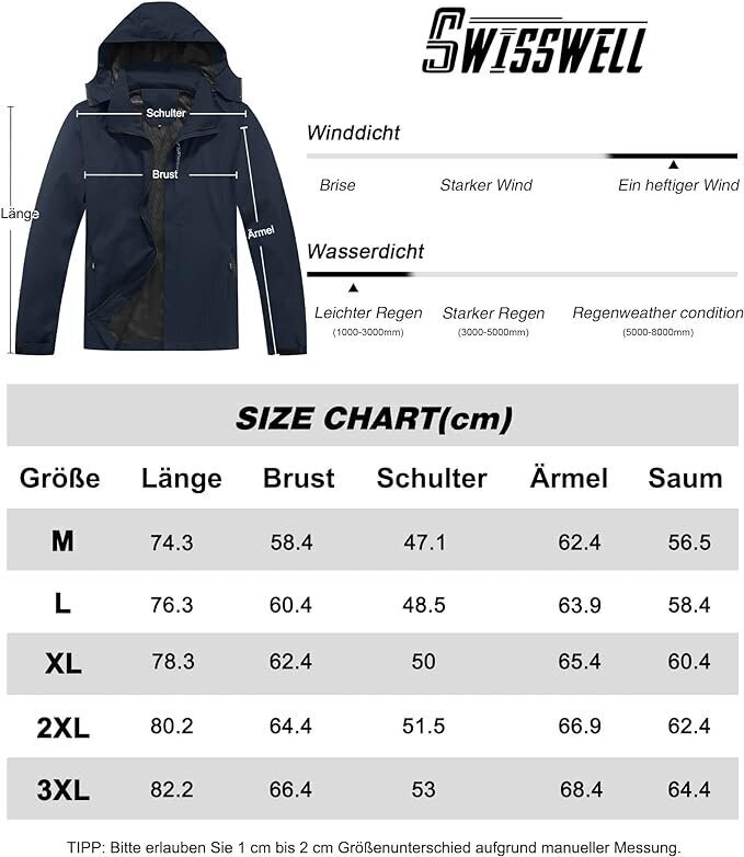 Vīriešu ūdensizturīga vējjaka SwissWell, zila cena un informācija | Vīriešu virsjakas | 220.lv