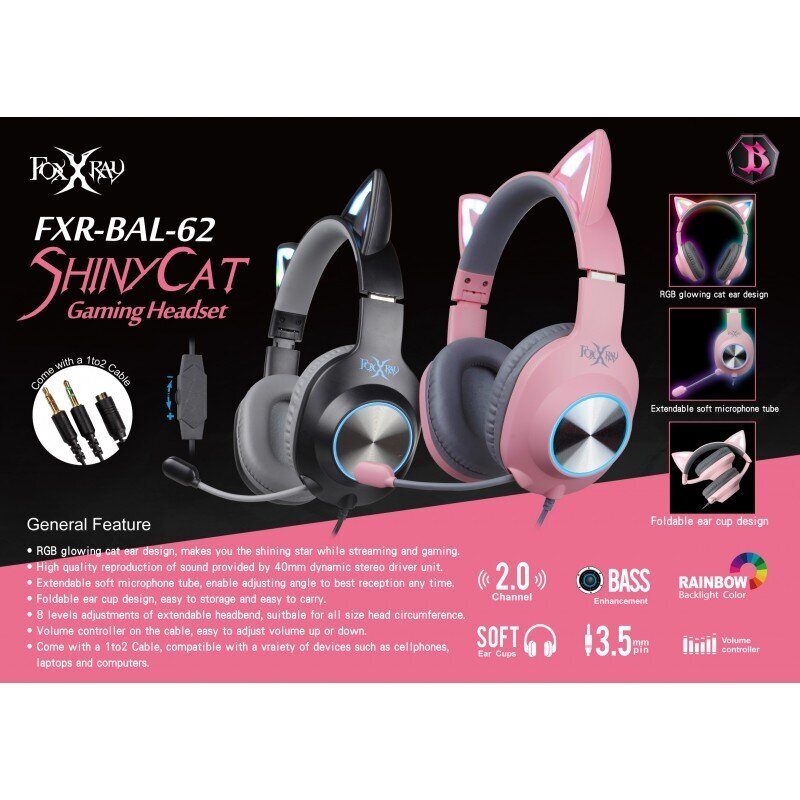 Foxxray ShinyCat Gaming Headset Wired Black/Grey cena un informācija | Austiņas | 220.lv