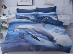 Комплект постельного белья Milano, 200x220см, 4 части, синий с дельфином цена и информация | Постельное белье | 220.lv