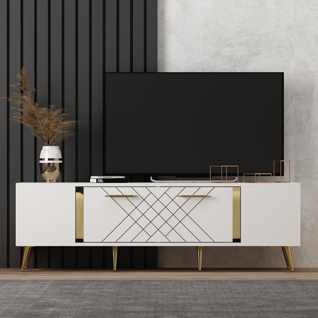 TV galds Kalune Design Detas, balts/zelta цена и информация | TV galdiņi | 220.lv