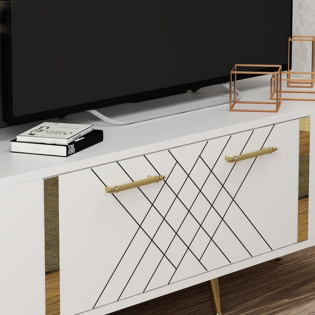 TV galds Kalune Design Detas, balts/zelta cena un informācija | TV galdiņi | 220.lv