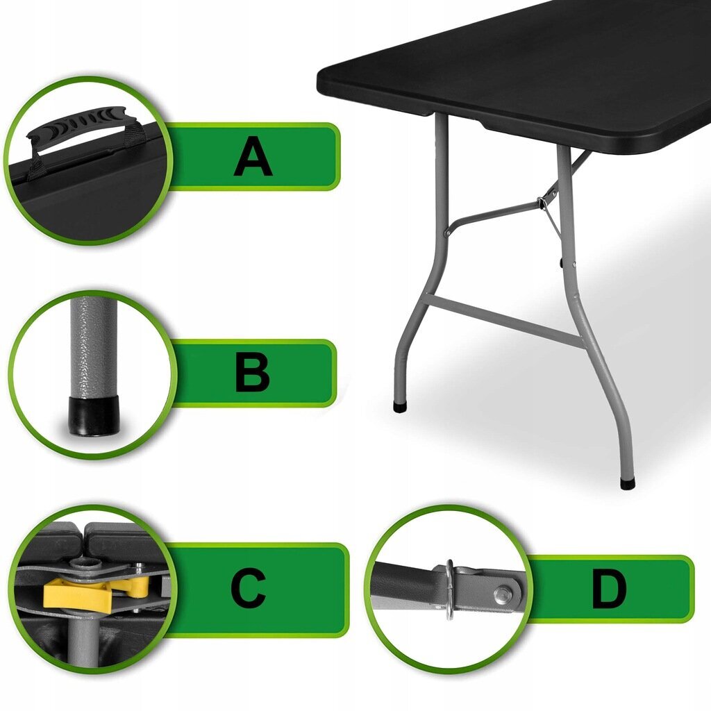 Saliekamais āra galds Fluxar S211, 180x75 cm, melns cena un informācija | Dārza galdi | 220.lv