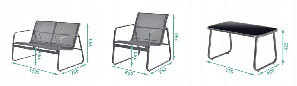 Āra mēbeļu komplekts Fluxar 224, 3 daļas, pelēks cena un informācija | Dārza mēbeļu komplekti | 220.lv
