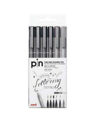 Комплект маркеров UNI PIN Grey & Black 6 штук цена и информация | Принадлежности для рисования, лепки | 220.lv
