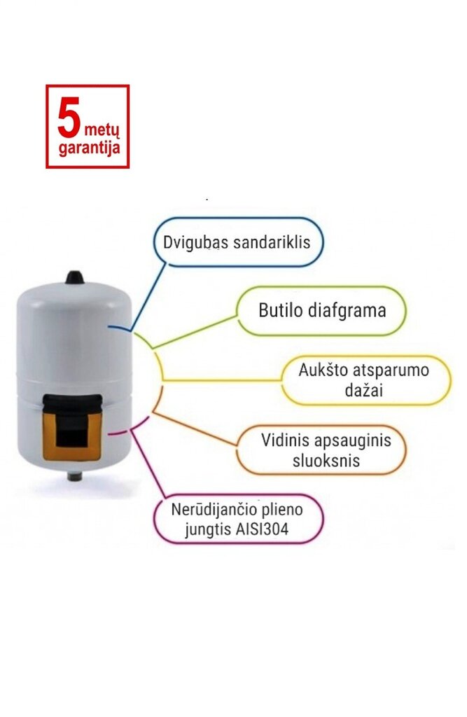 Izplešanās tvertne vertikāla, 60L cena un informācija | Hidrofori | 220.lv