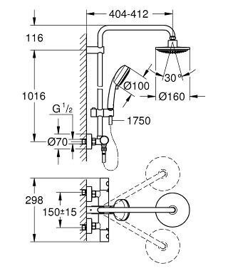 Dušas sistēma ar termostatisko jaucējkrānu Grohe New Tempesta Cosmopolitan, 27922000 цена и информация | Dušas komplekti un paneļi | 220.lv