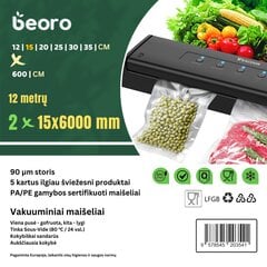 Pārtikas vakuuma/vakuumēšanas maisiņi Beoro 2x 15x600, sous-vide, 2 rullīši. cena un informācija | Vakuuma iepakotāji | 220.lv