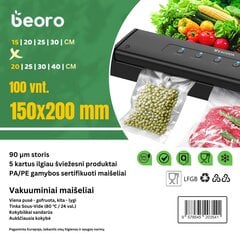 Pārtikas vakuuma/ vakuumēšanas maisiņi Beoro 15x20 100 gab. sous-vide cena un informācija | Vakuuma iepakotāji | 220.lv