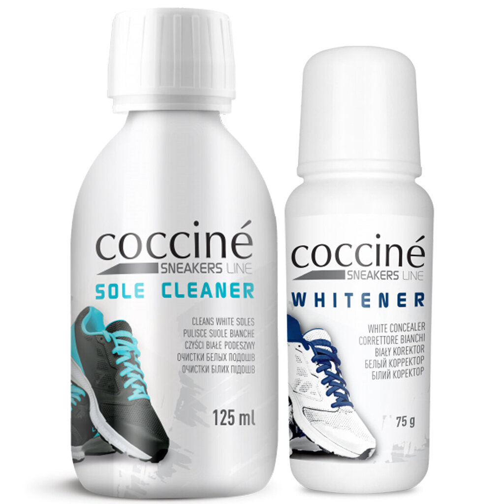 Līdzeklis sporta apavu balto zoļu tīrīšanai Coccine Sole Cleaner, 125 ml + Preparāts paredzēts baltiem ādas apaviem - Coccine Bianco, 75 ml cena un informācija | Līdzekļi apģērbu un apavu kopšanai | 220.lv