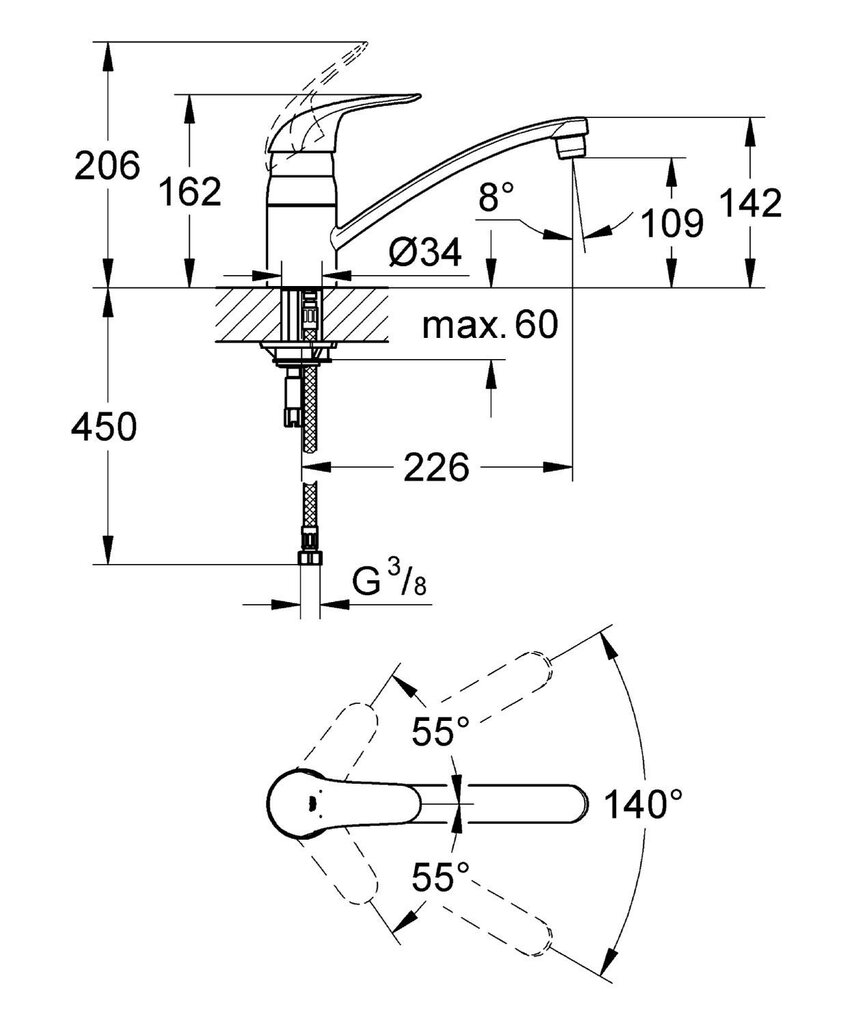 Virtuves jaucējkrāns Grohe Euroeco цена и информация | Ūdens maisītāji virtuvei | 220.lv