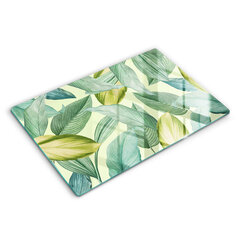 Stikla griešanas dēlītis Zaļas tropu lapas, 80x52 cm cena un informācija | Griešanas dēlīši | 220.lv