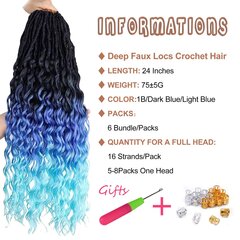 Deep Faux Locs Crochet Hair, 24 дюйма, 6 упаковок, 1B/темно-синий/светлый цена и информация | Аксессуары для волос | 220.lv