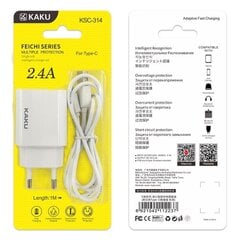 iKaku KSC-314 EU USB-разъемы 2.4A Зарядное устройство + кабель Type-C 1 м Белый цена и информация | Зарядные устройства для телефонов | 220.lv