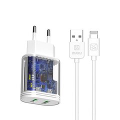iKaku KSC-372 QIFAN 2.4A Умная зарядка с 2 USB портами + Lightning провод 1м Белая цена и информация | Зарядные устройства для телефонов | 220.lv