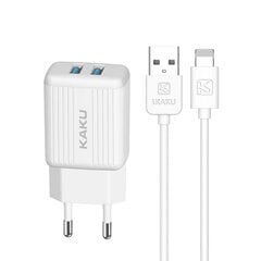 iKaku KSC-373 Set 2in1 Smart Dual USB Socket 2.4A Зарядное устройство + кабель Lightning 1м Белый цена и информация | Зарядные устройства для телефонов | 220.lv