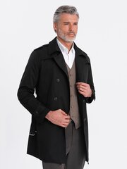 элегантный тренч приталенного кроя с поясом - черный v2 om-cosc-0111 125065-7 цена и информация | Мужские пальто | 220.lv