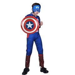 Костюм «Капитана Америка» супергероя, маска, щит с мышцами, р. 130-140, 10-12 лет цена и информация | Карнавальные костюмы, парики и маски | 220.lv