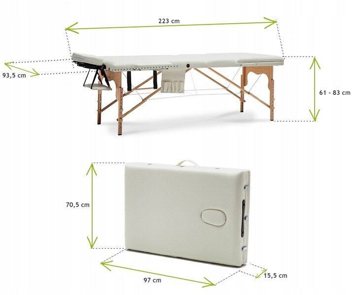 Masāžas galds Bodyfit XXL 3, 195x70 cm, balts cena un informācija | Masāžas piederumi | 220.lv