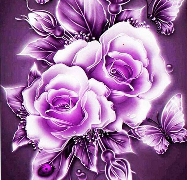 Dimantu mozaīka Violetas rozes ar tauriņiem, 30x30 cm цена и информация | Dimantu mozaīkas | 220.lv