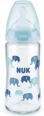 Стеклянная бутылочка Nuk First Choice+ 0-6 месяцев, 240 мл, синего цвета цена и информация | Бутылочки и аксессуары | 220.lv