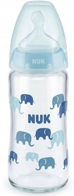 Stikla pudelīte Nuk First Choice+ 0-6 mēn, 240 ml, zila цена и информация | Bērnu pudelītes un to aksesuāri | 220.lv