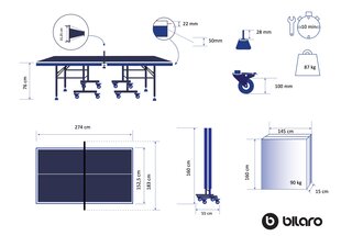 Tenisa galds Bilaro Master 22, 274 x 152,5 x 76, zils цена и информация | Теннисные столы и чехлы | 220.lv